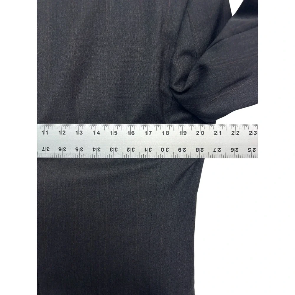 vtg 90s Albert Nipon 38R 30x30 Charcoal Stripe 2pc Pant Suit Wool Pleated Cuffed